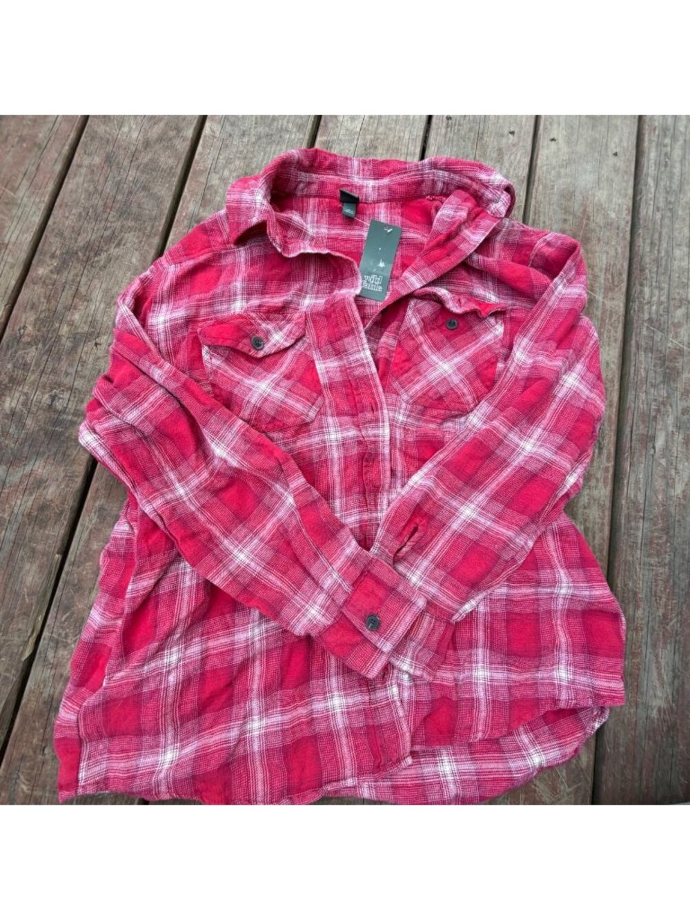 Wild Fable Red & White Plaid Button-Up Flannel Shirt Long Sleeve Size M